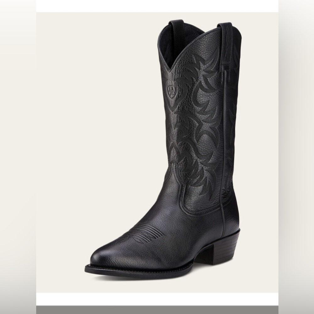 Ariat Heritage R Toe Western Leather Boot Black Deertan Mens Boots 10.5 D